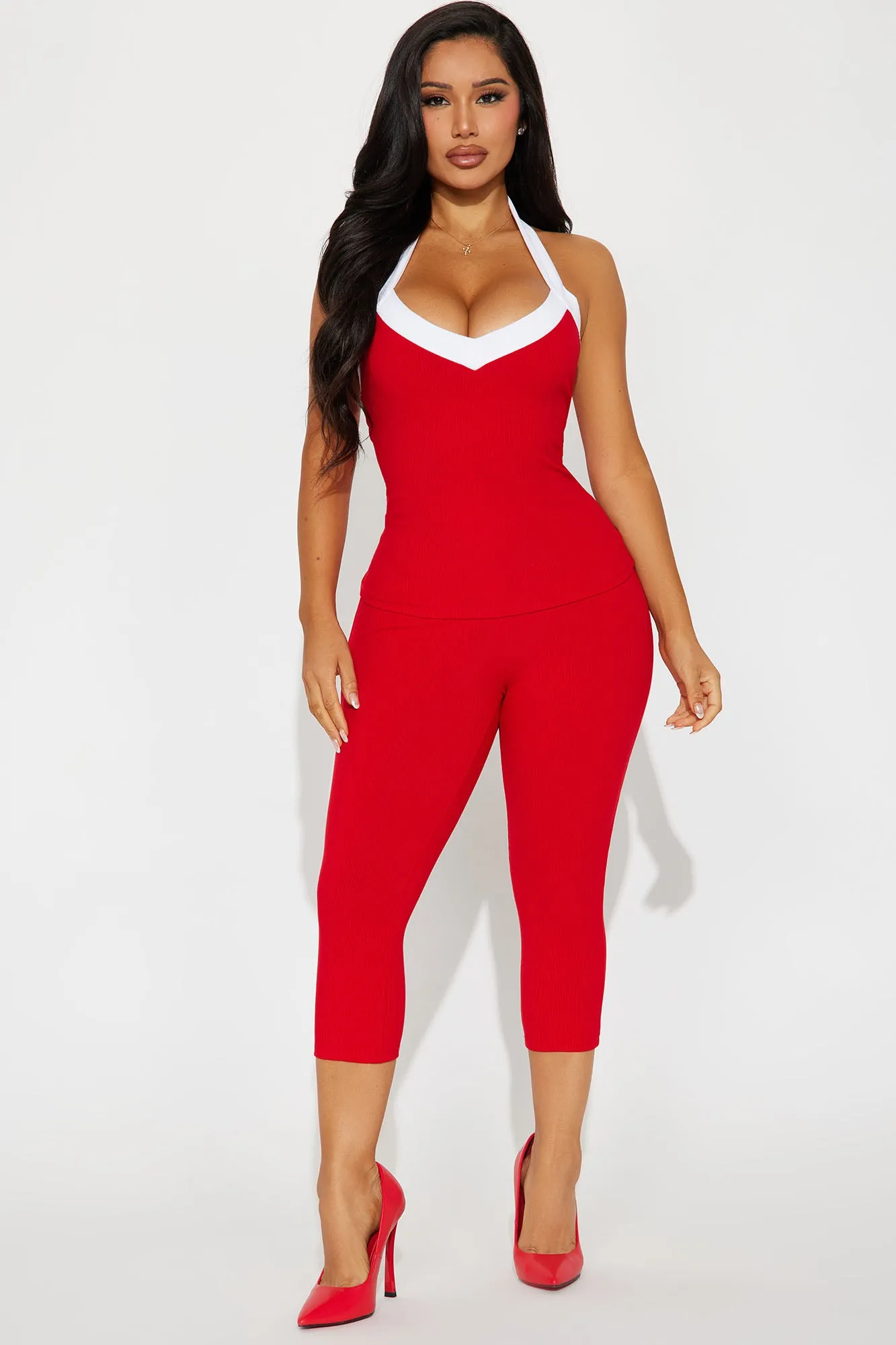 Aisha Snatched Pant Set - Red/combo