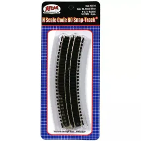 Atlas 2510 N-Scale Code-80 9-3/4" Radius Curve Snap-Track (6) Nickel Silver