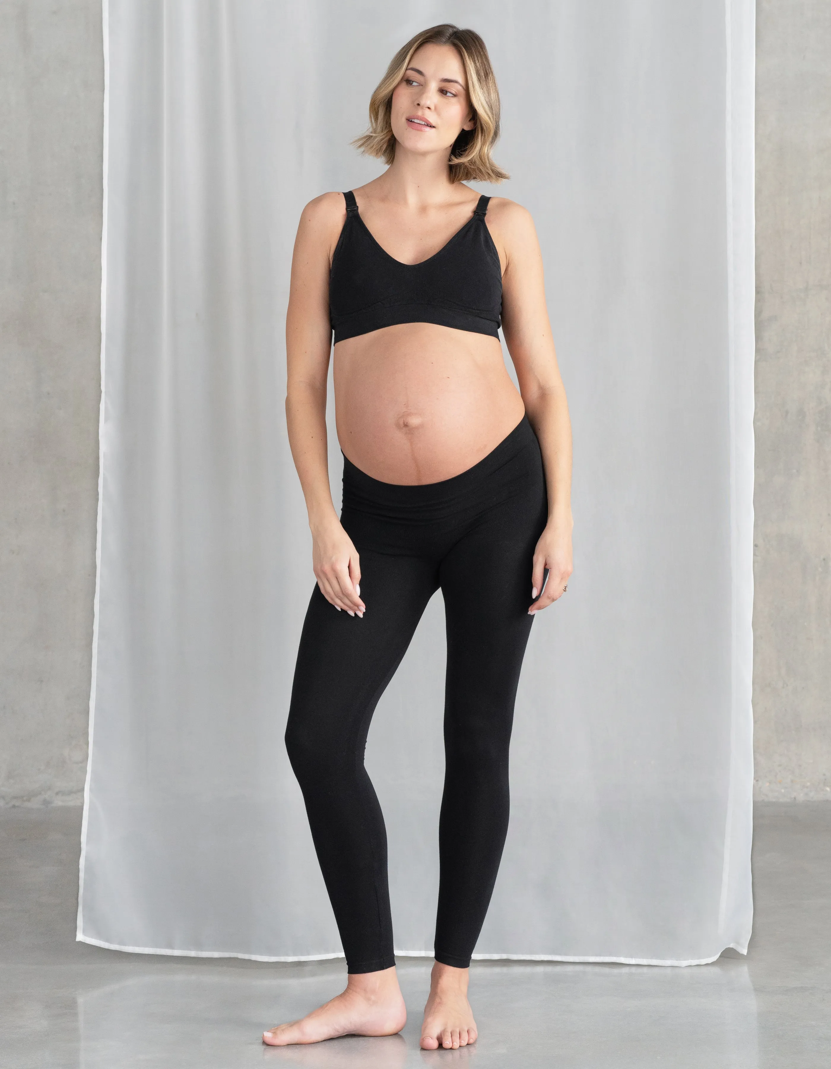 Black Bamboo Under Bump Maternity Leggings