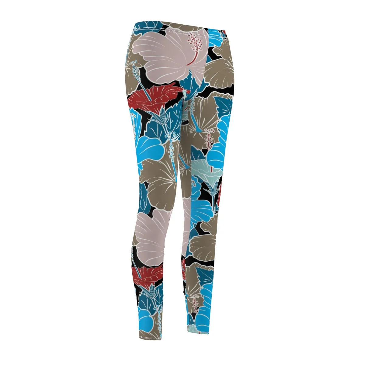 Blue & Grey Hibiscus Flowers Women's Leggings