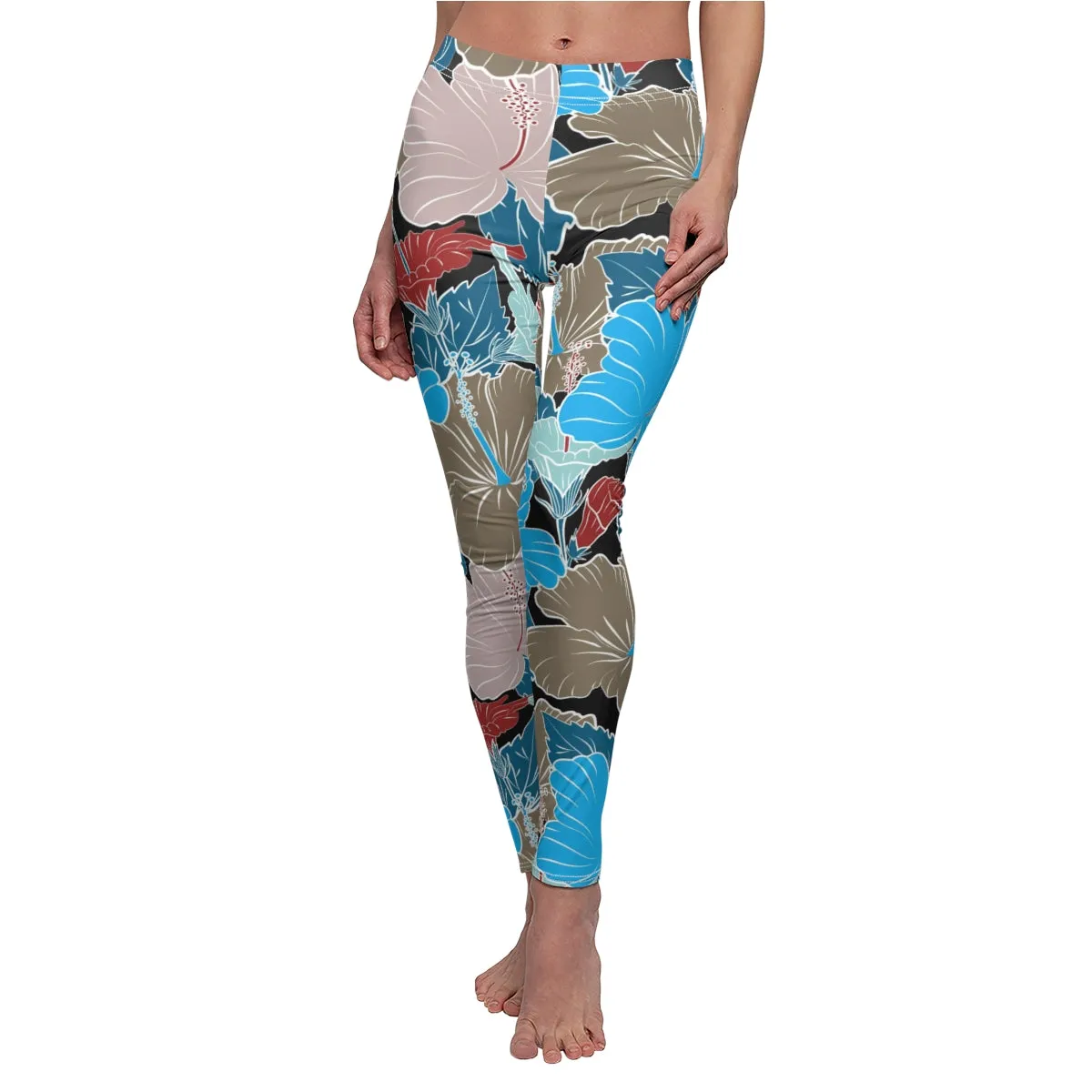 Blue & Grey Hibiscus Flowers Women's Leggings