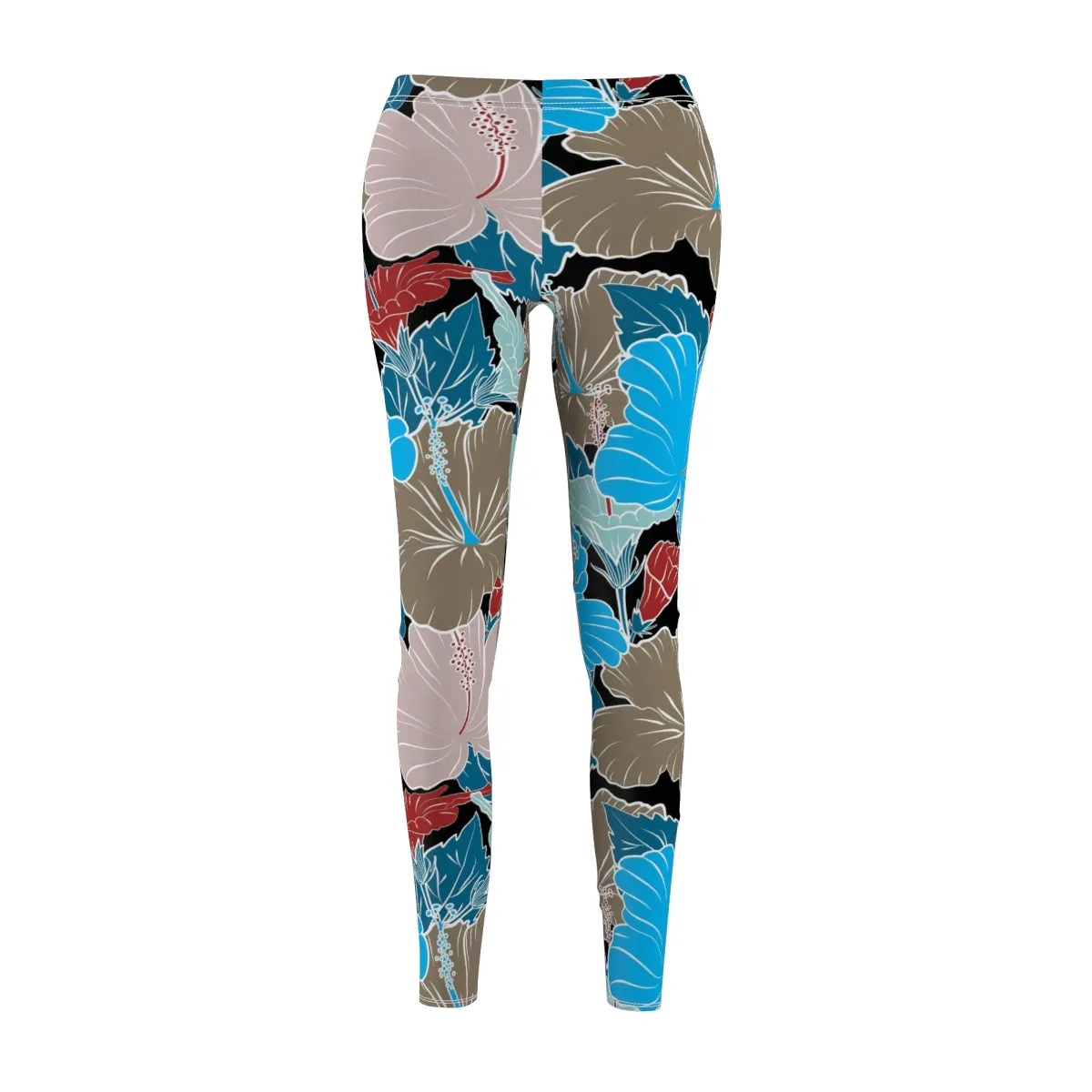 Blue & Grey Hibiscus Flowers Women's Leggings