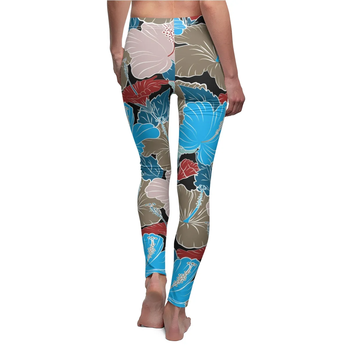 Blue & Grey Hibiscus Flowers Women's Leggings