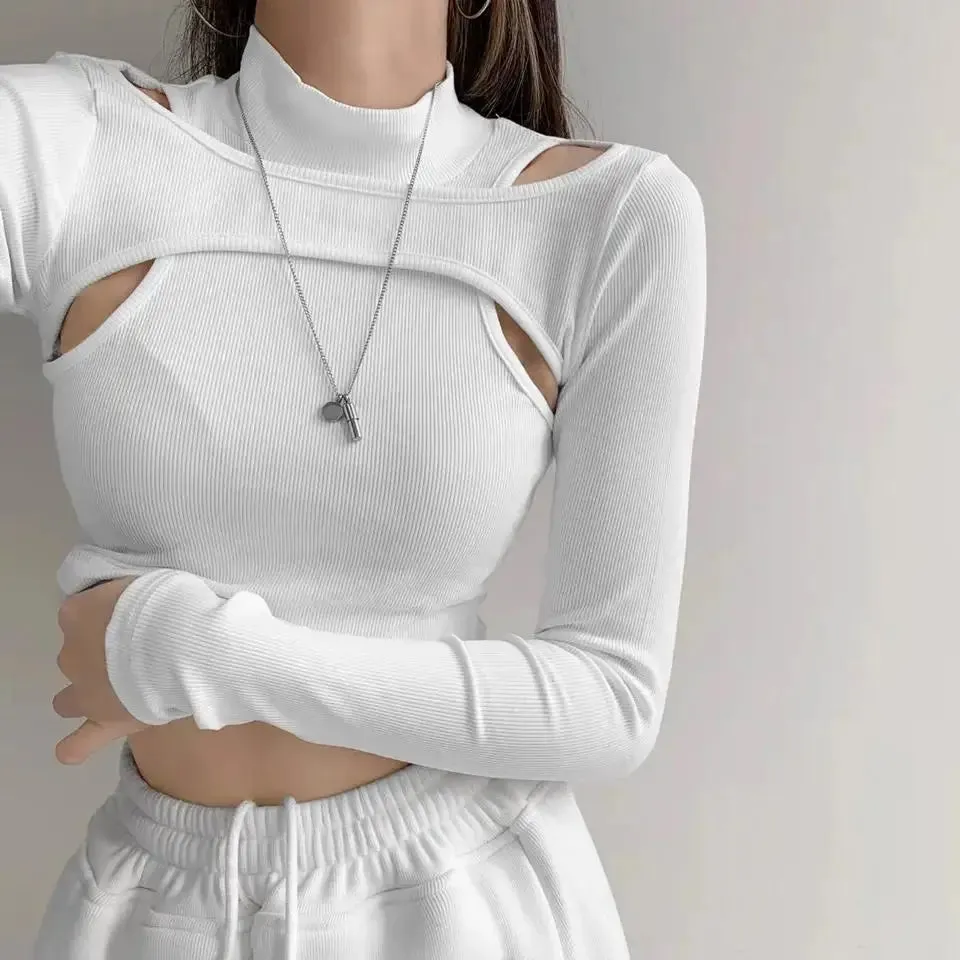 Crop Top-Pullover im Fake-Layered-Look