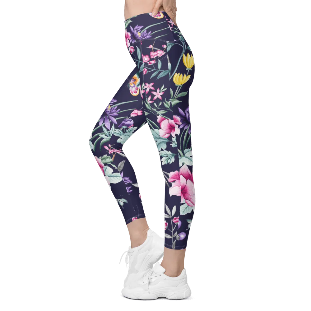 FYD Size Inclusive Leggings with pockets in blue chinoiserie