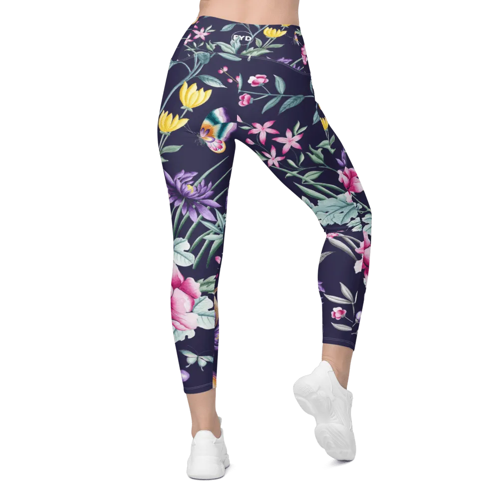 FYD Size Inclusive Leggings with pockets in blue chinoiserie