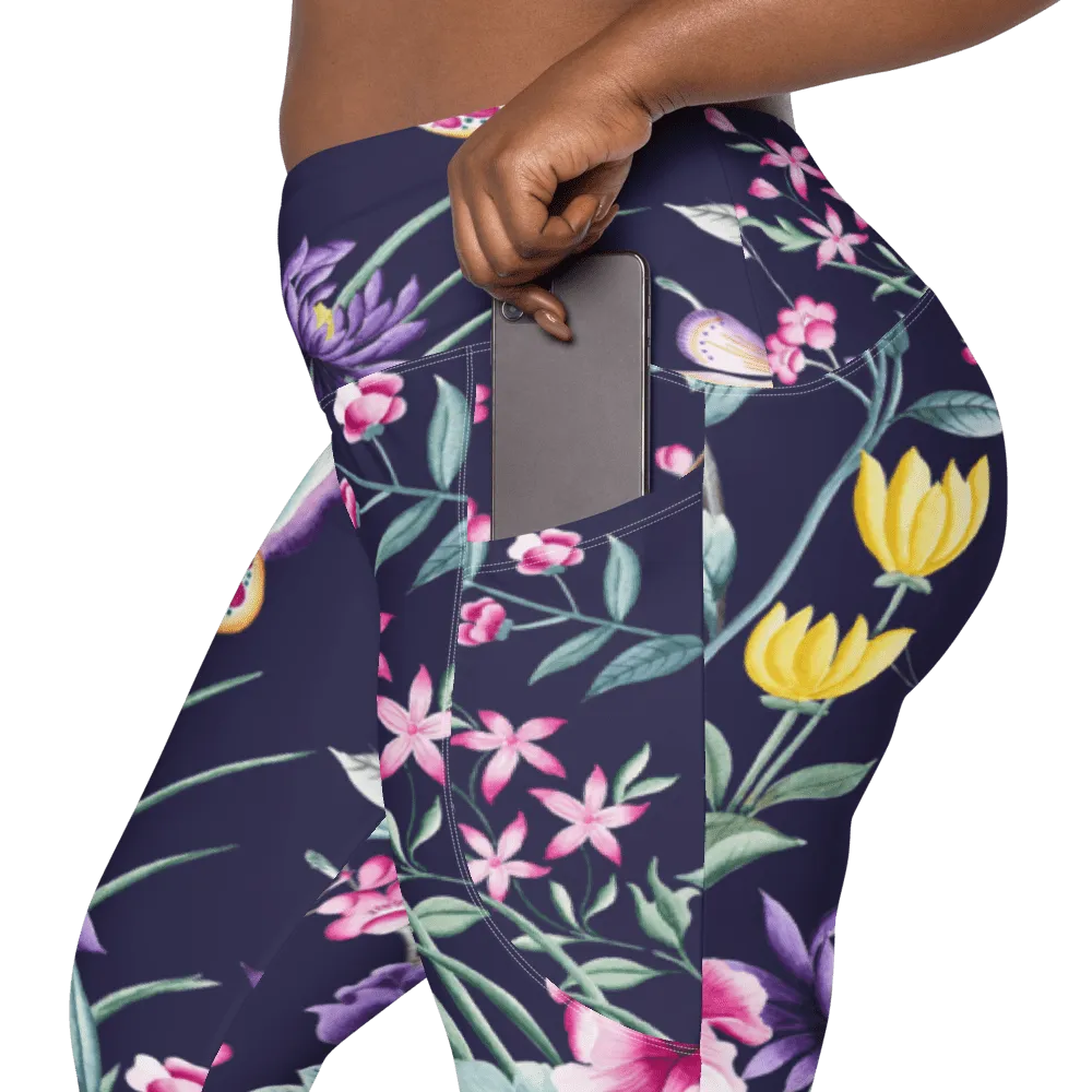 FYD Size Inclusive Leggings with pockets in blue chinoiserie