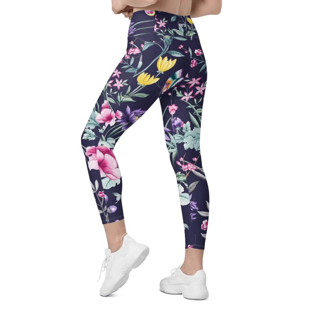 FYD Size Inclusive Leggings with pockets in blue chinoiserie