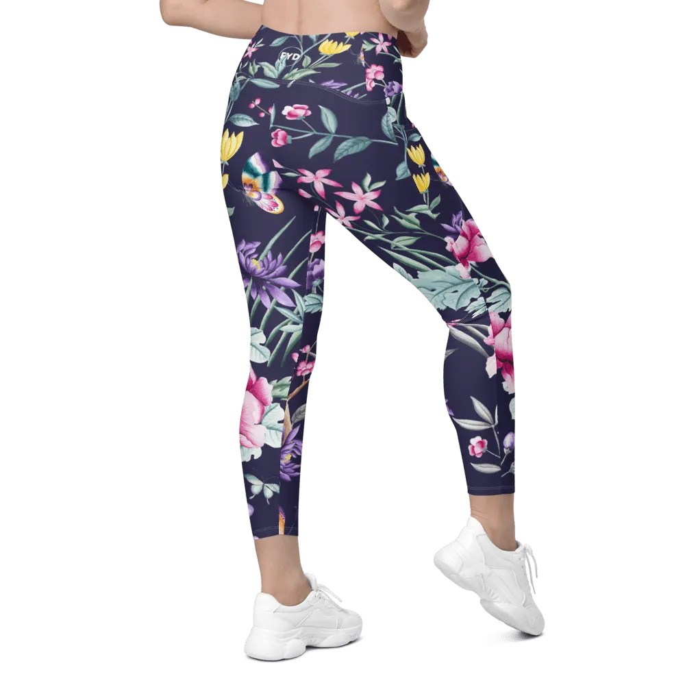 FYD Size Inclusive Leggings with pockets in blue chinoiserie