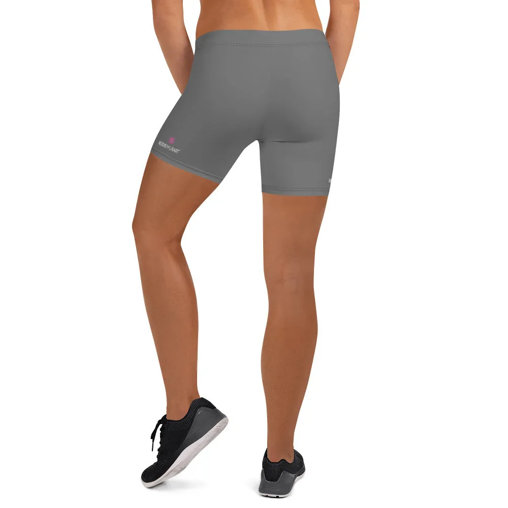 Grey Women's Designer Shorts, Gray Solid Color Gym Best Short Tights- Made in USA/EU/MX