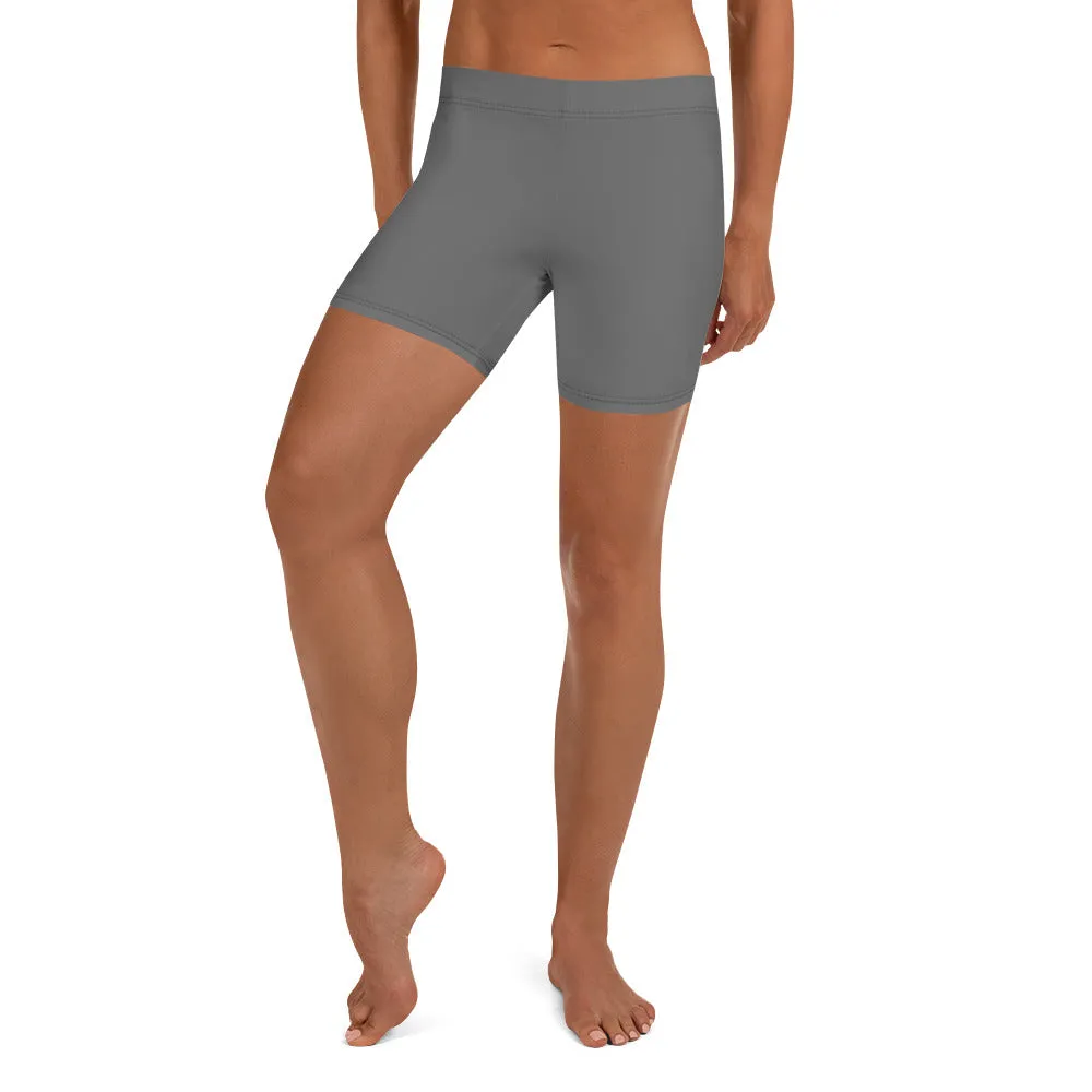 Grey Women's Designer Shorts, Gray Solid Color Gym Best Short Tights- Made in USA/EU/MX