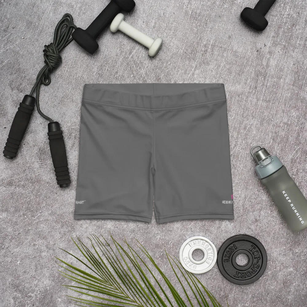 Grey Women's Designer Shorts, Gray Solid Color Gym Best Short Tights- Made in USA/EU/MX