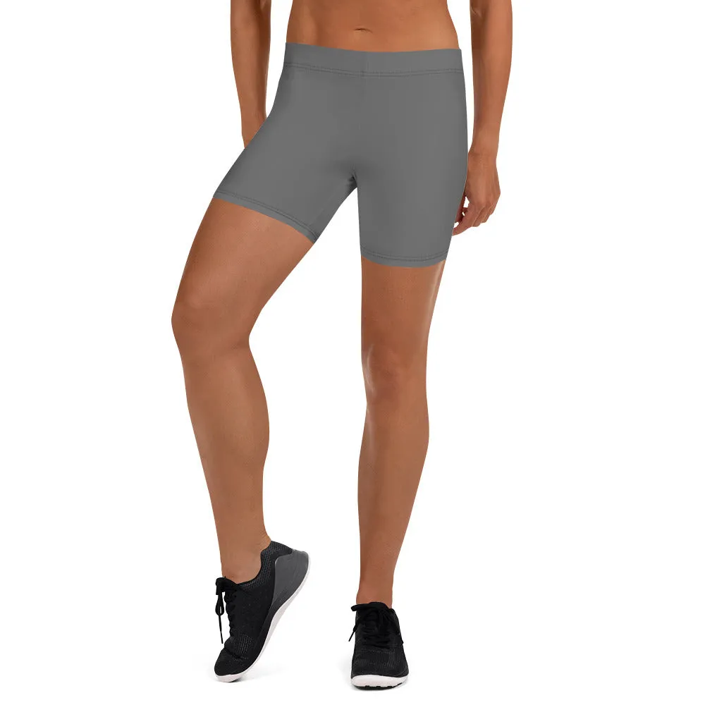 Grey Women's Designer Shorts, Gray Solid Color Gym Best Short Tights- Made in USA/EU/MX