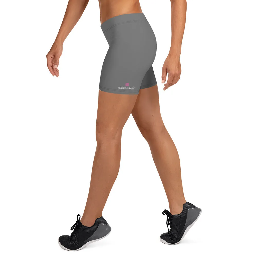 Grey Women's Designer Shorts, Gray Solid Color Gym Best Short Tights- Made in USA/EU/MX