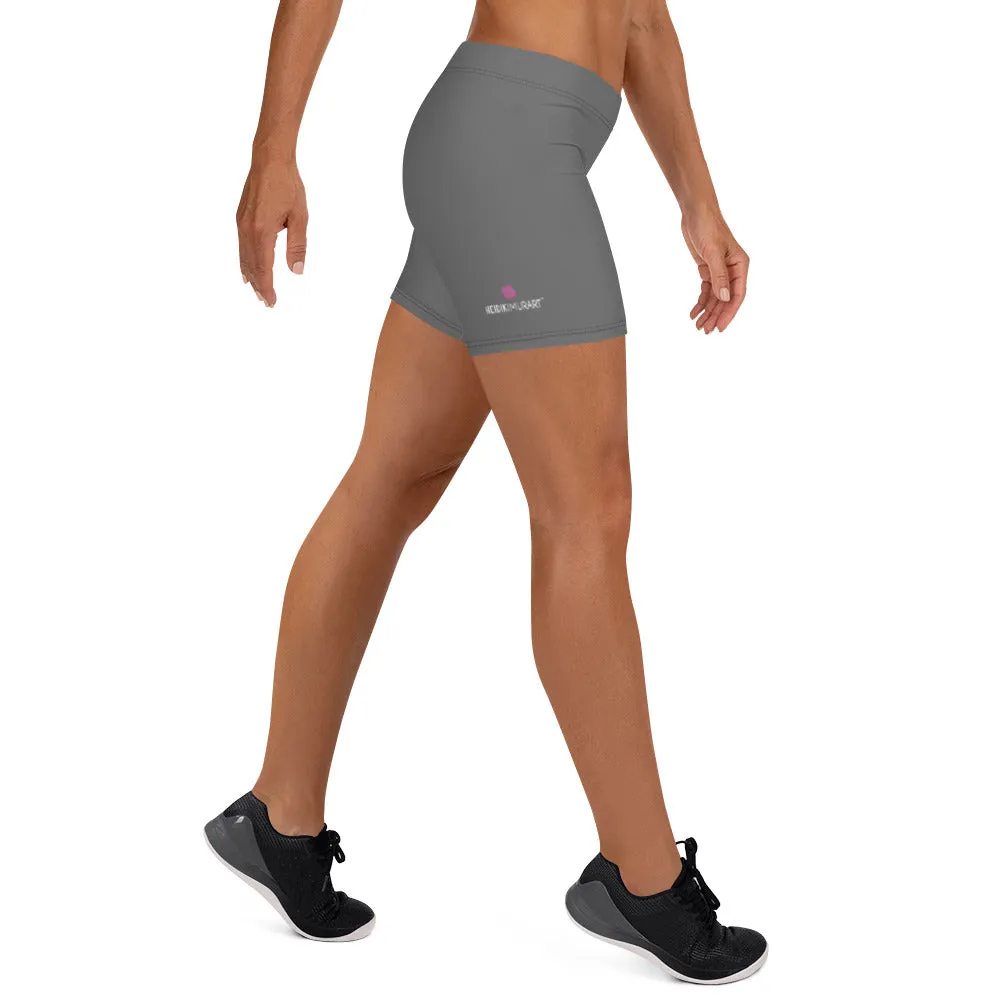 Grey Women's Designer Shorts, Gray Solid Color Gym Best Short Tights- Made in USA/EU/MX