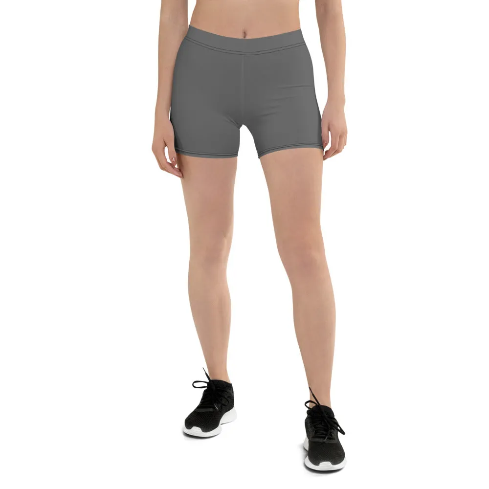 Grey Women's Designer Shorts, Gray Solid Color Gym Best Short Tights- Made in USA/EU/MX