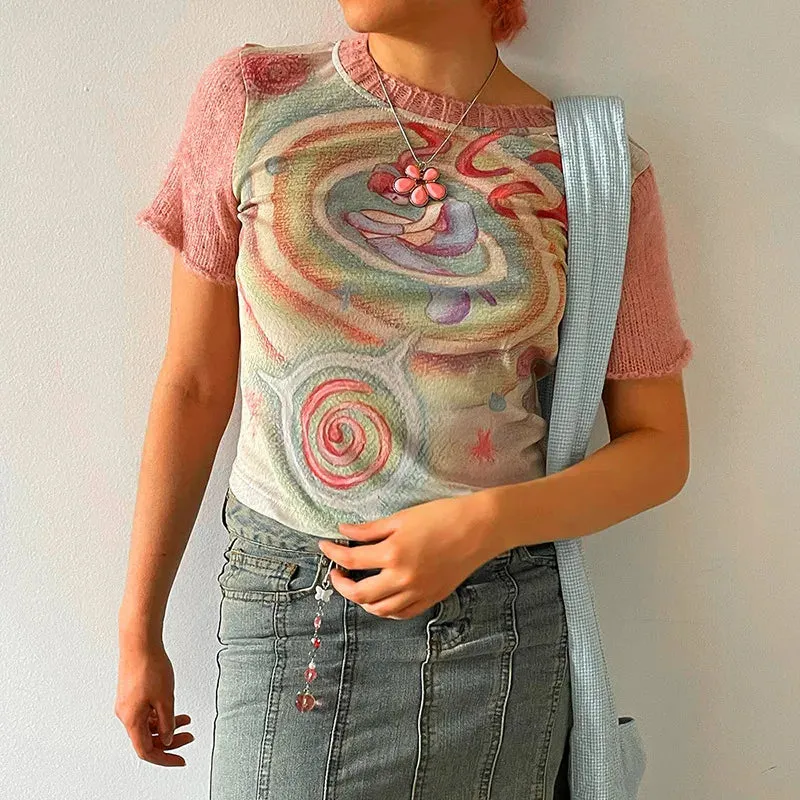 Halter Streetwear Grafische Crop Tops Y2K 2000er Cutecore