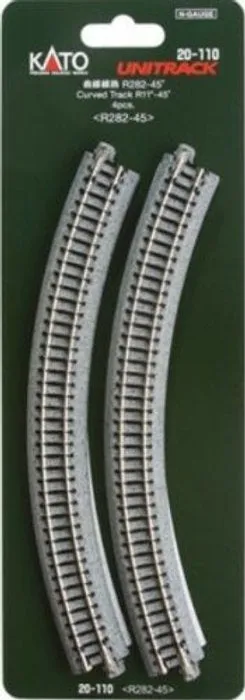Kato 20-110 282mm (11') Radius 45 Curve Track R282-45 - N Scale 4Pcs