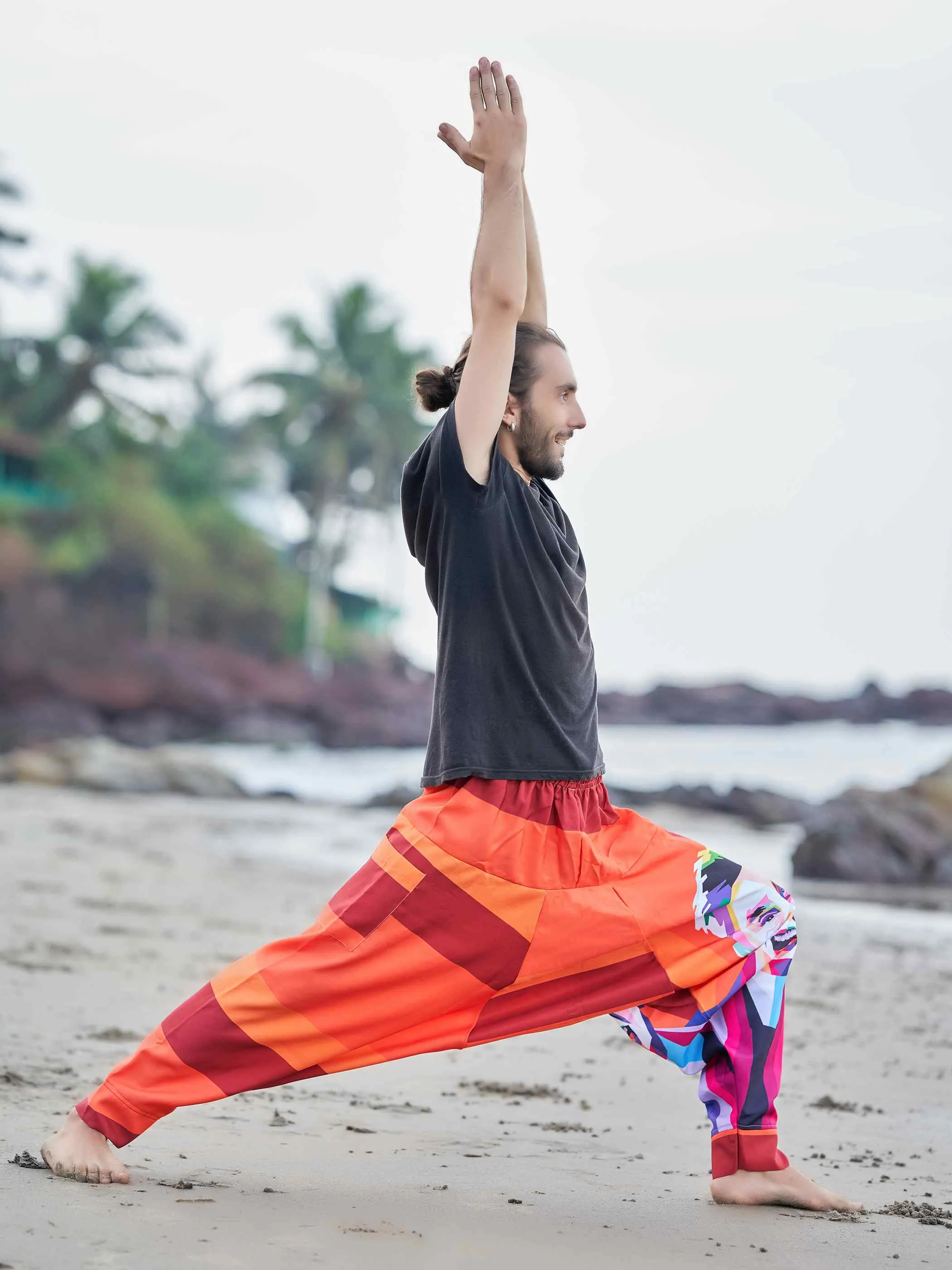 Men's Fierce Smiling Face Print  Bohemian Hippy Harem Pants For Yoga
