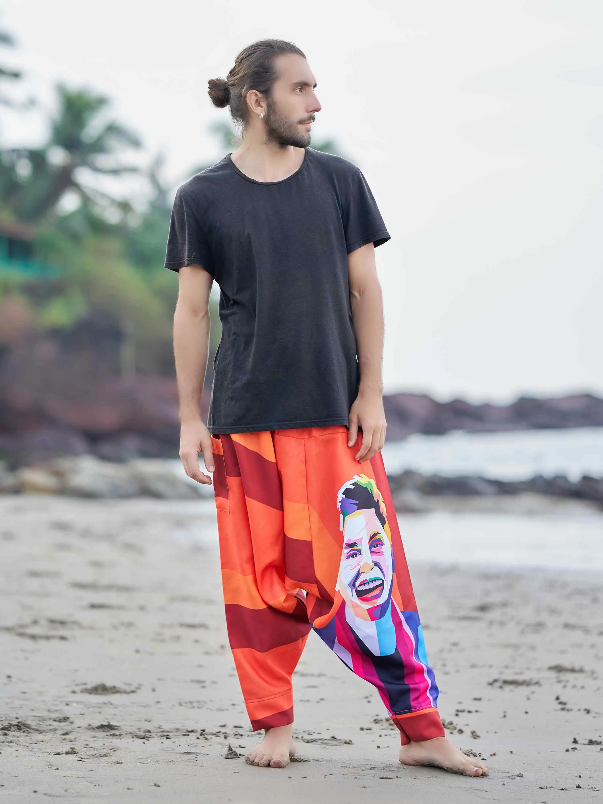 Men's Fierce Smiling Face Print  Bohemian Hippy Harem Pants For Yoga