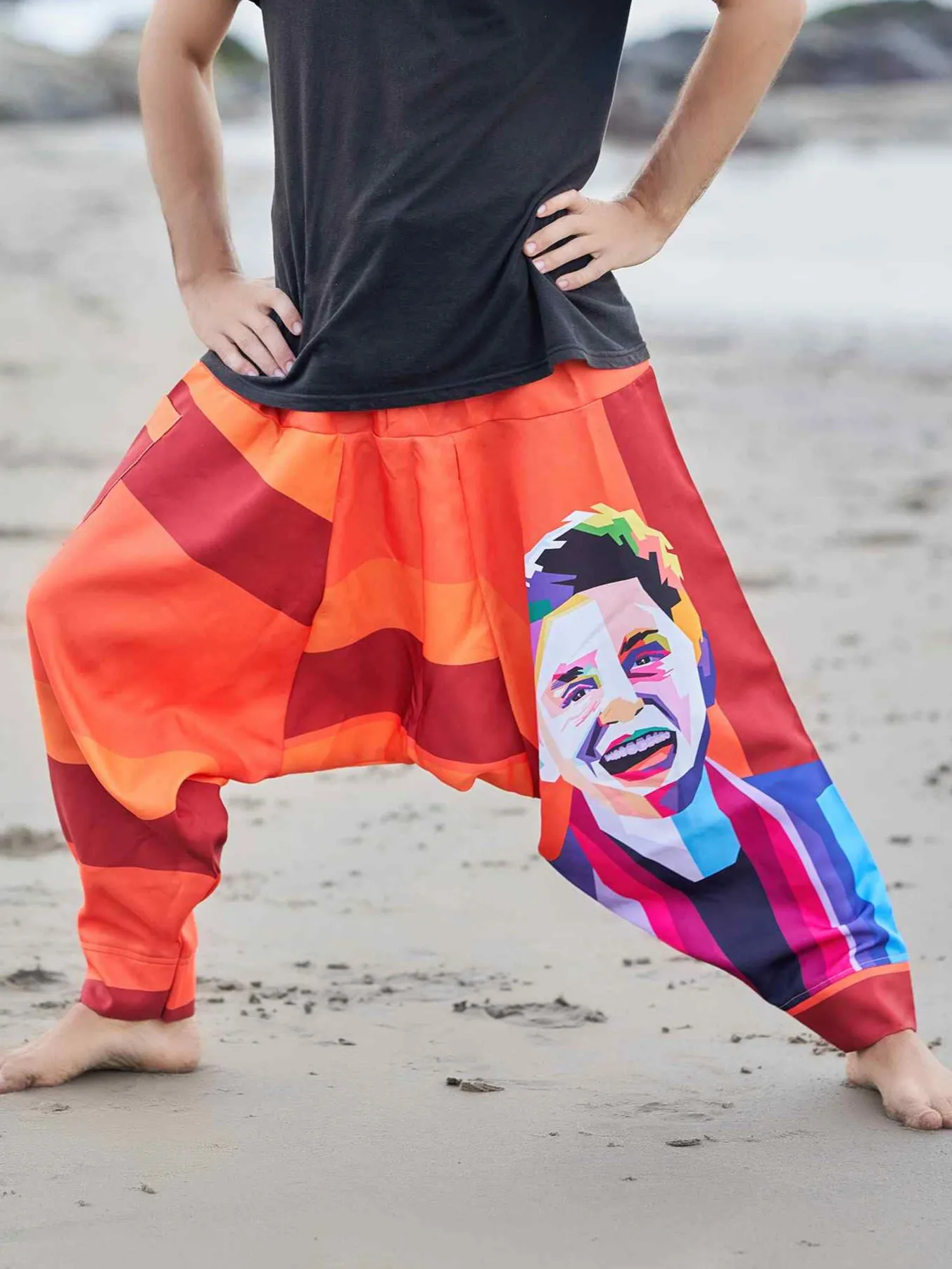 Men's Fierce Smiling Face Print  Bohemian Hippy Harem Pants For Yoga