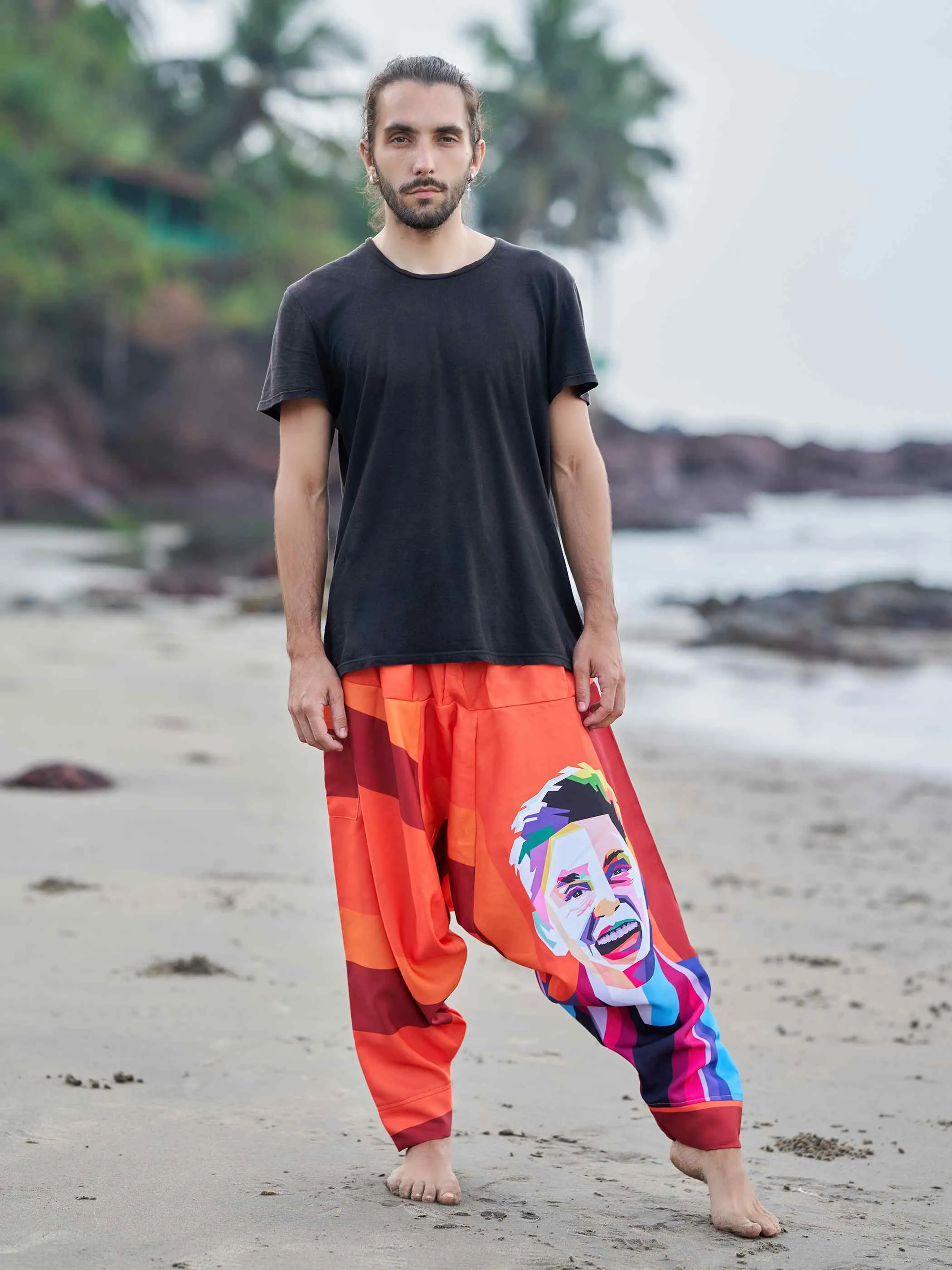 Men's Fierce Smiling Face Print  Bohemian Hippy Harem Pants For Yoga