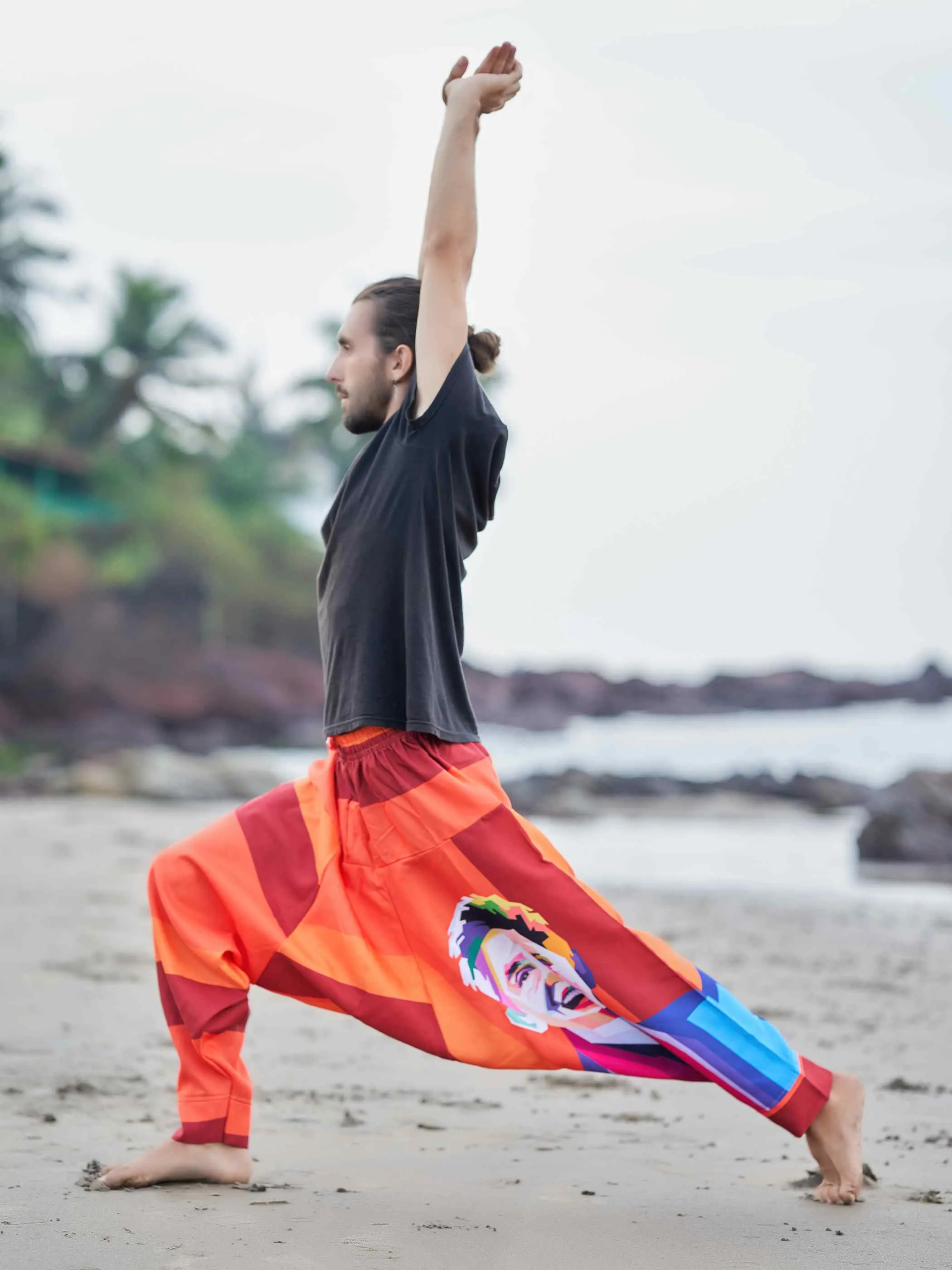 Men's Fierce Smiling Face Print  Bohemian Hippy Harem Pants For Yoga