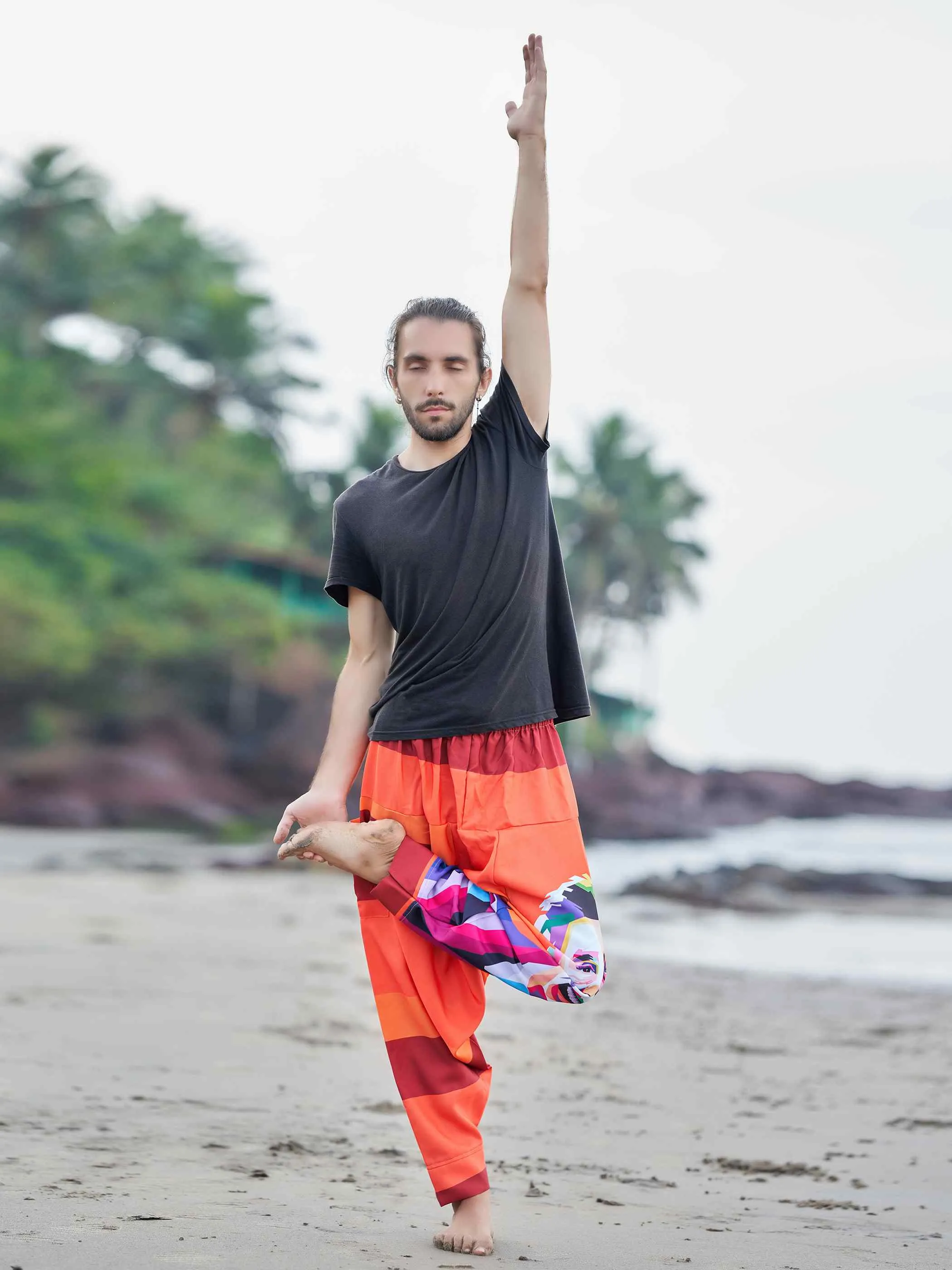 Men's Fierce Smiling Face Print  Bohemian Hippy Harem Pants For Yoga