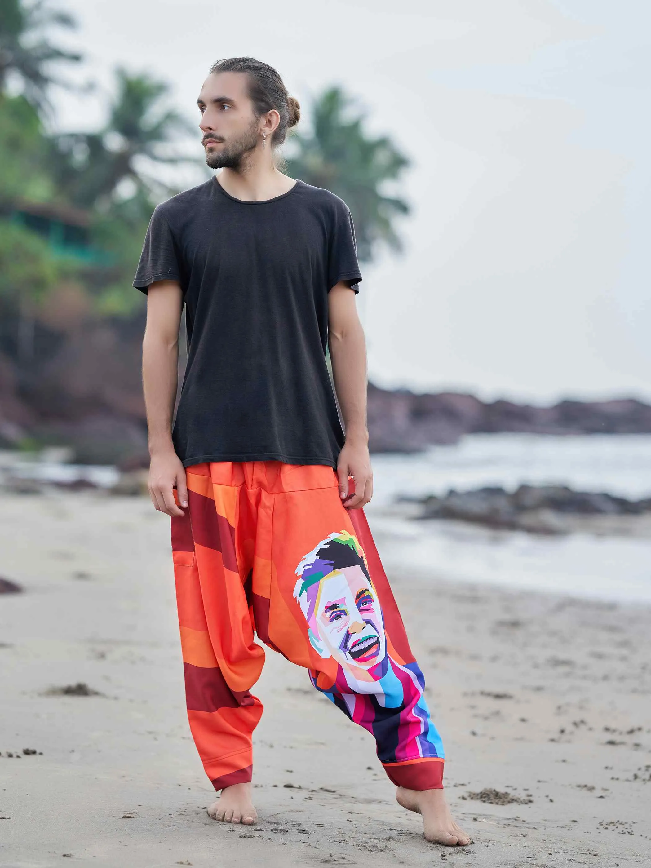 Men's Fierce Smiling Face Print  Bohemian Hippy Harem Pants For Yoga