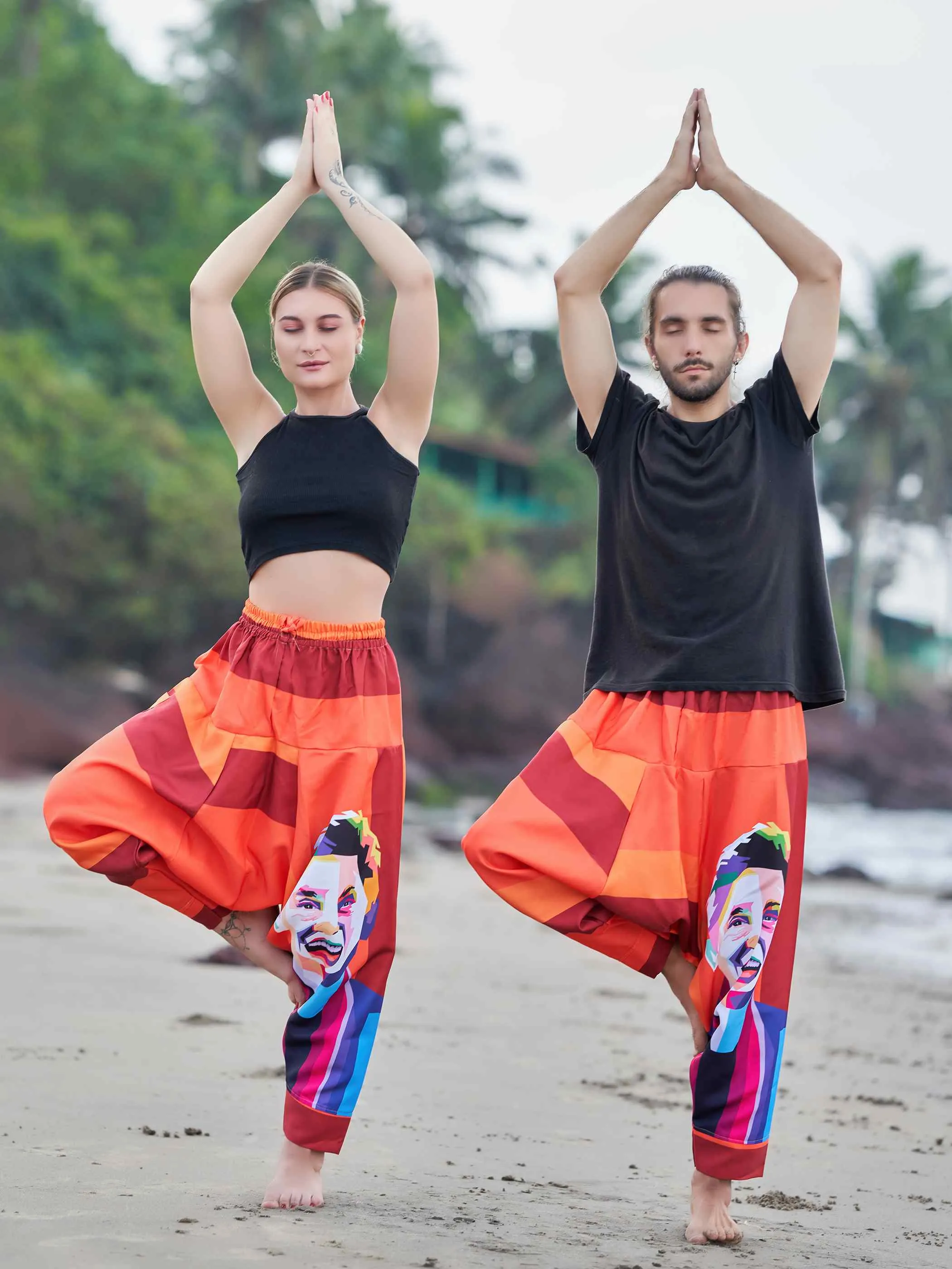 Men's Fierce Smiling Face Print  Bohemian Hippy Harem Pants For Yoga