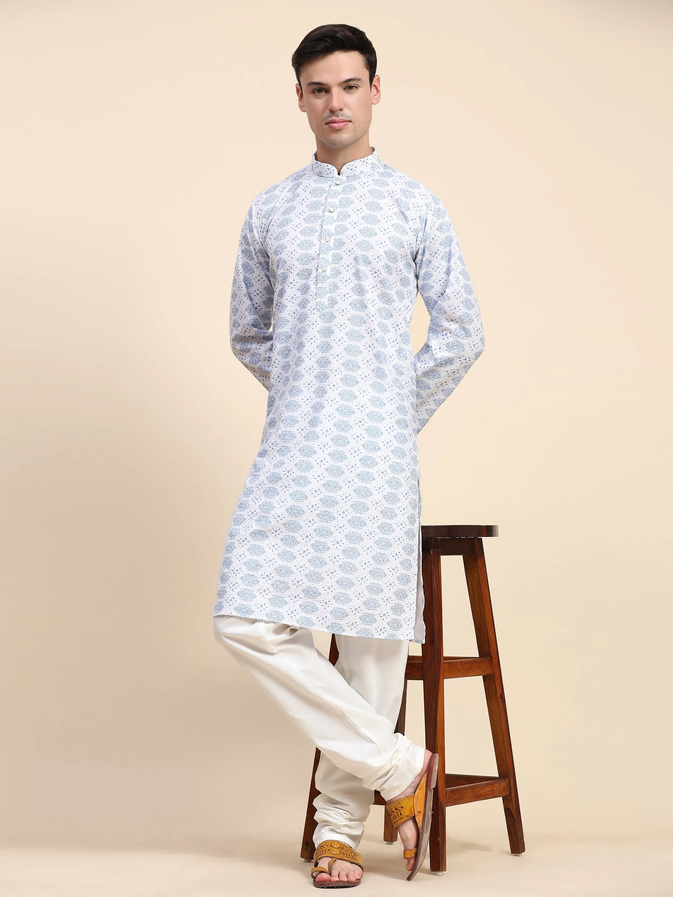 Men’s Sequined Embroidered Kurta Pajama Ethnic Motifs Tunic Set