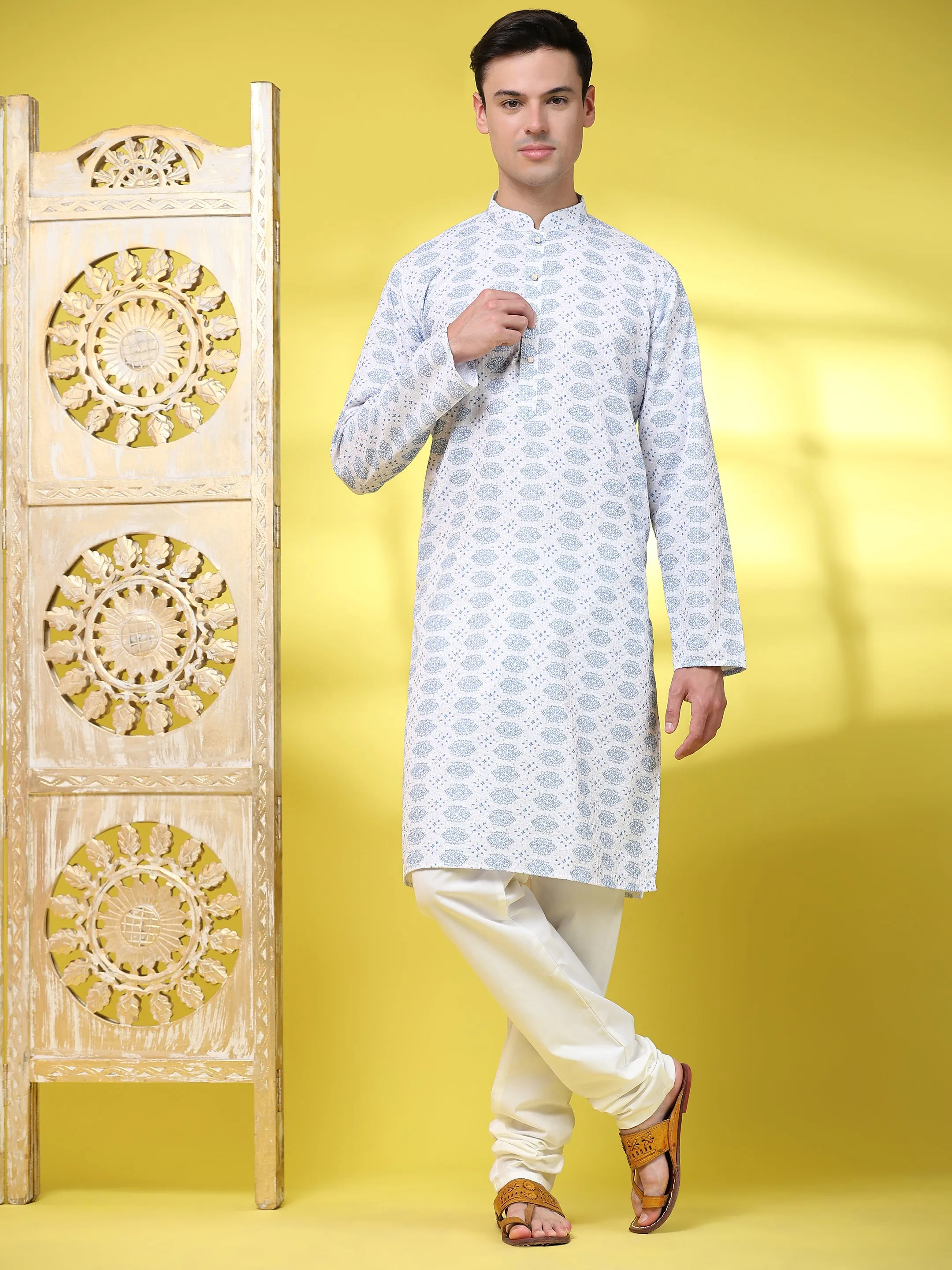 Men’s Sequined Embroidered Kurta Pajama Ethnic Motifs Tunic Set
