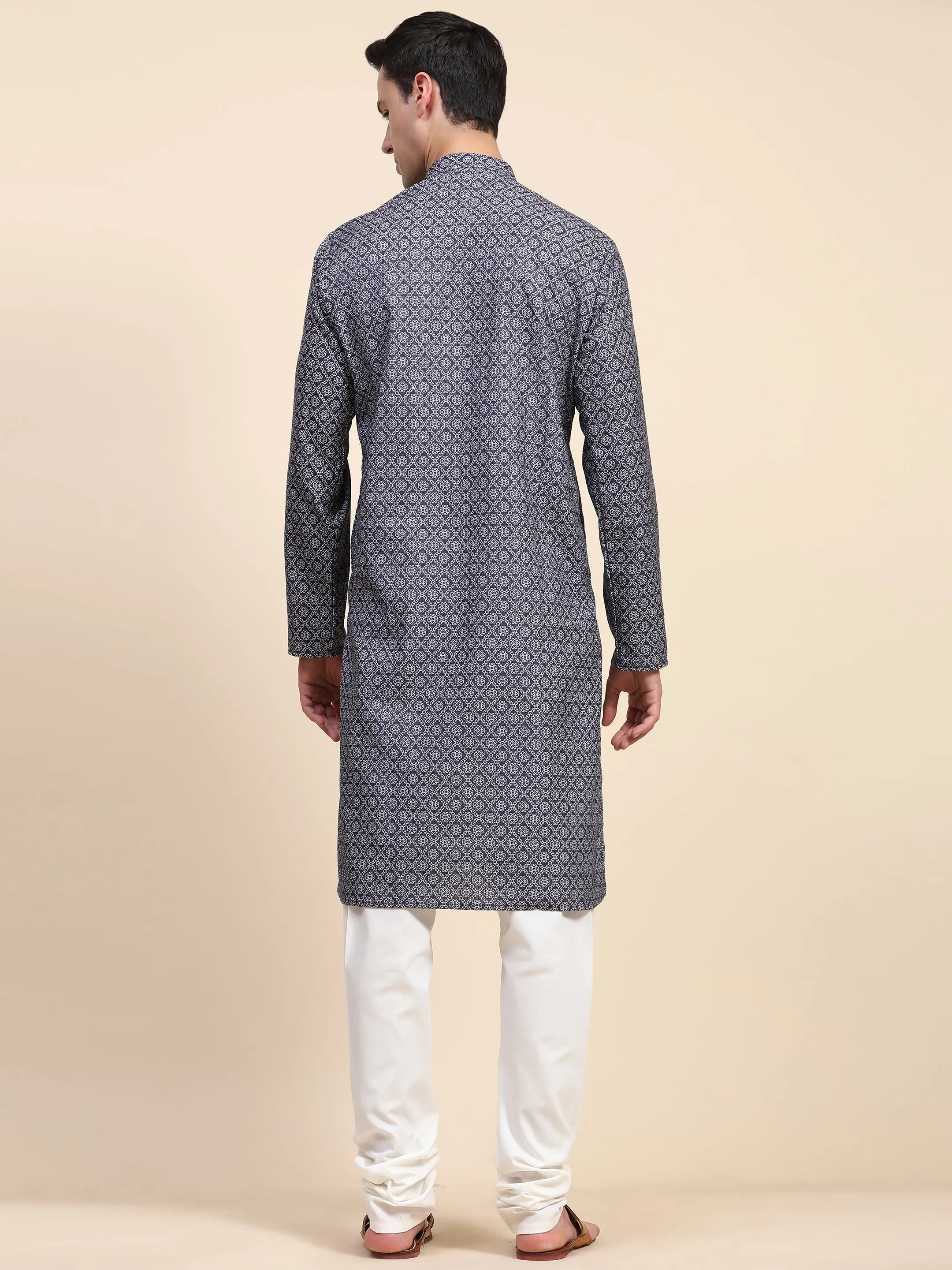 Men’s Sequined Embroidered Kurta Pajama Indian Tunic Set