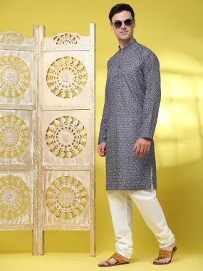 Men’s Sequined Embroidered Kurta Pajama Indian Tunic Set