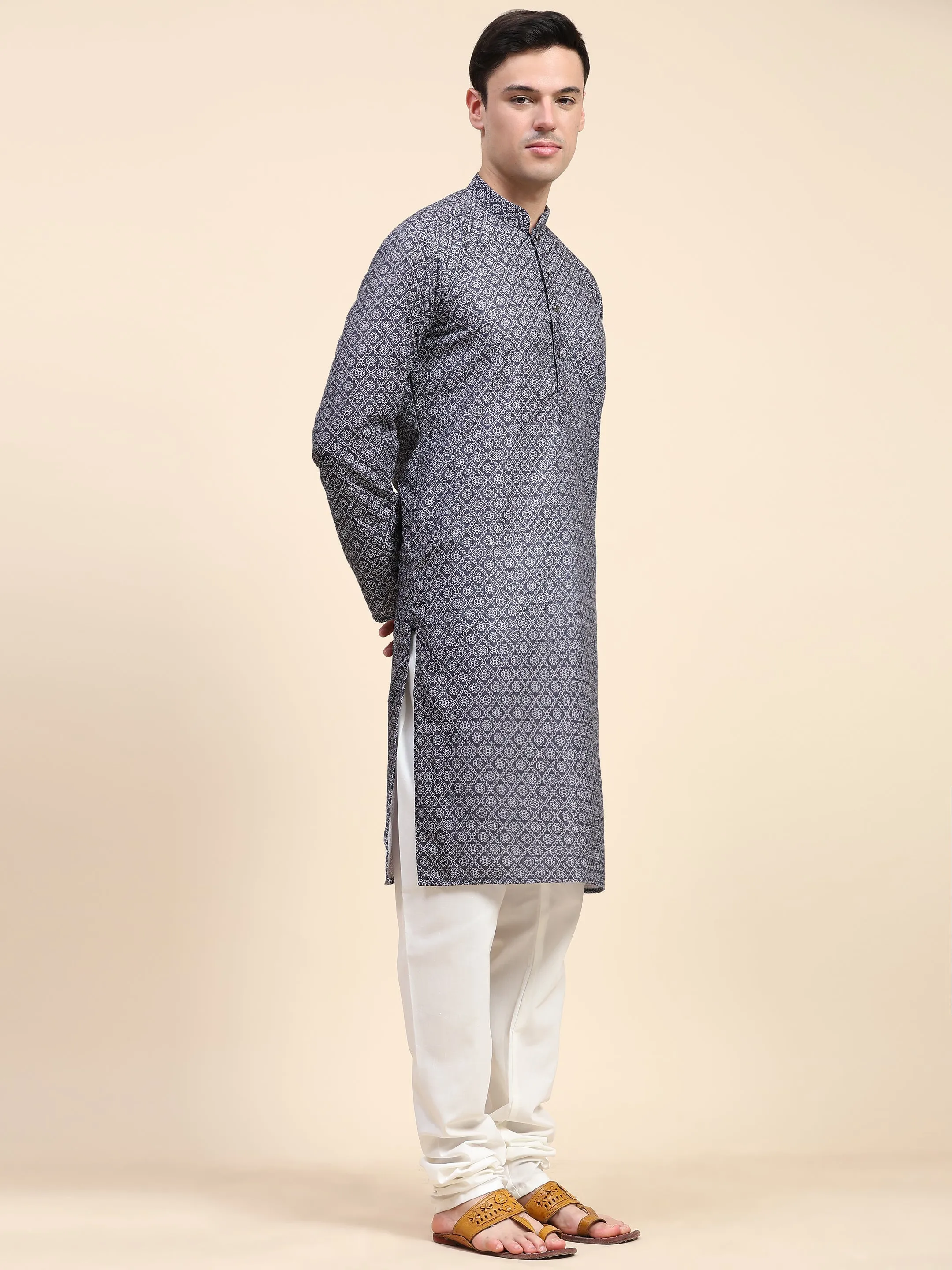 Men’s Sequined Embroidered Kurta Pajama Indian Tunic Set