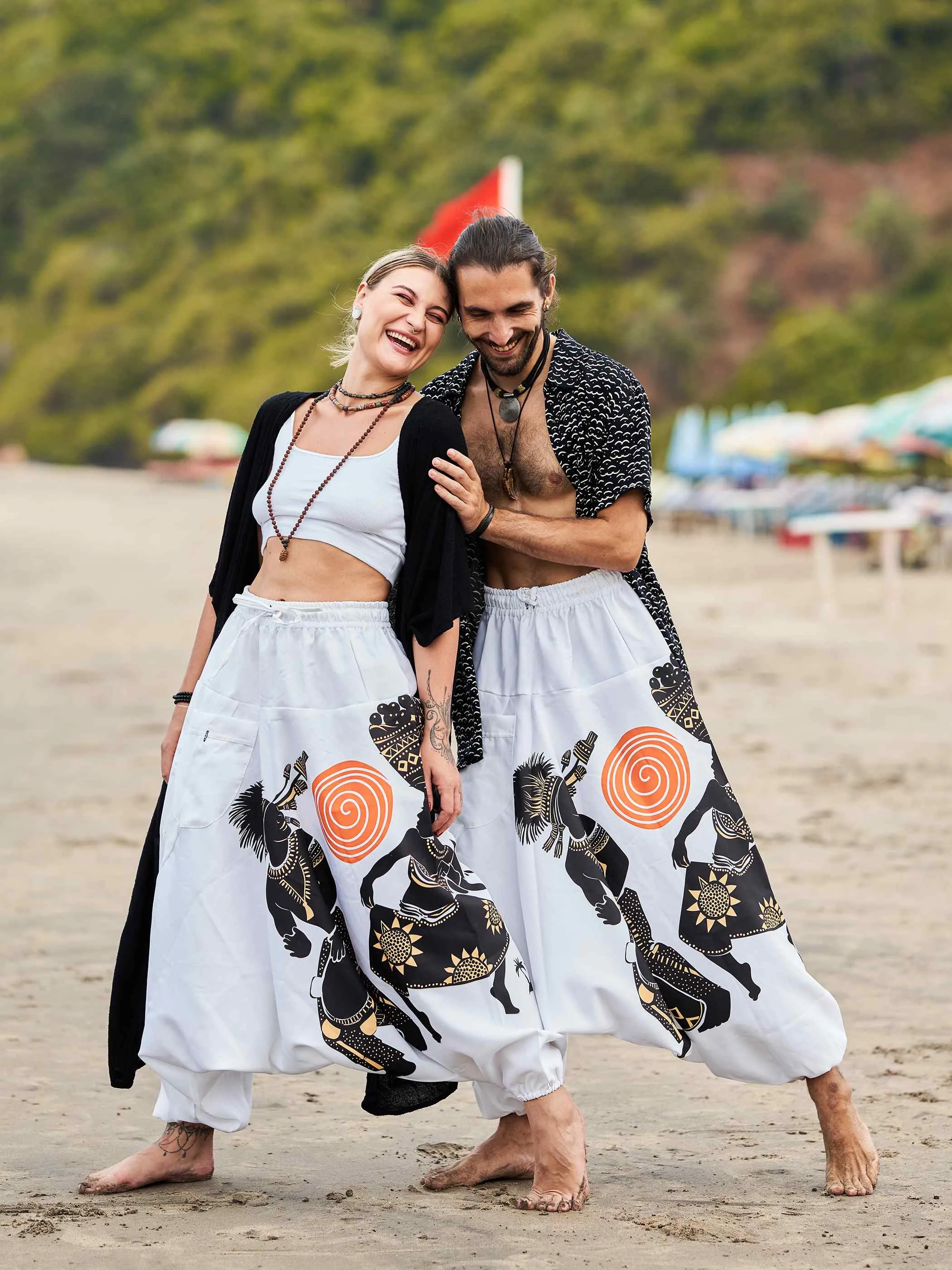 Men's Tribal Playing Drum Print Baggy Balloon Aladdin Harem Pants