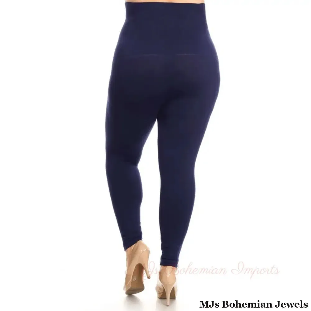 Navy Plus Size High Waist Leggings- 33-39 inch