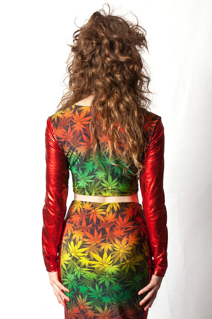 Rasta Bud Long Sleeve Crop Top (Small   Medium)