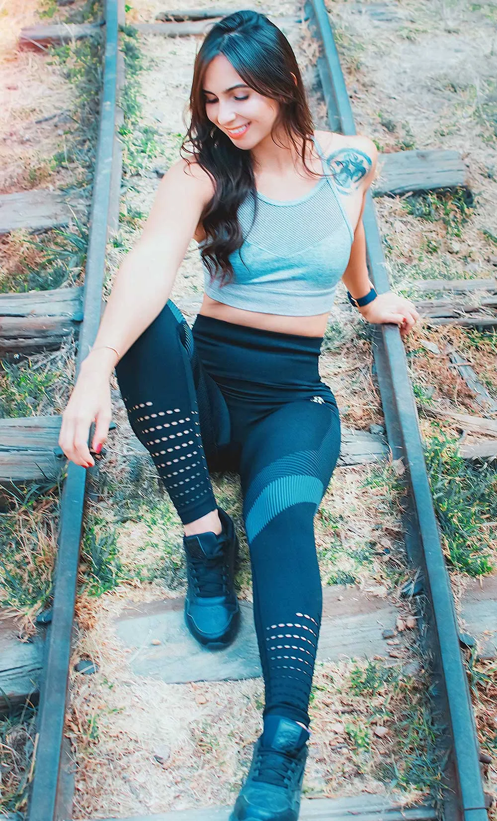 Seamless Stripes Leggings Black