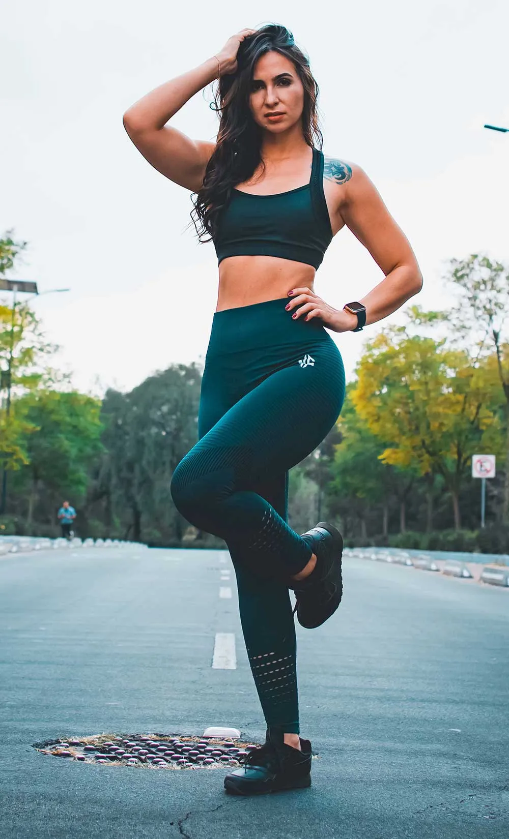 Seamless Stripes Leggings Dark Green