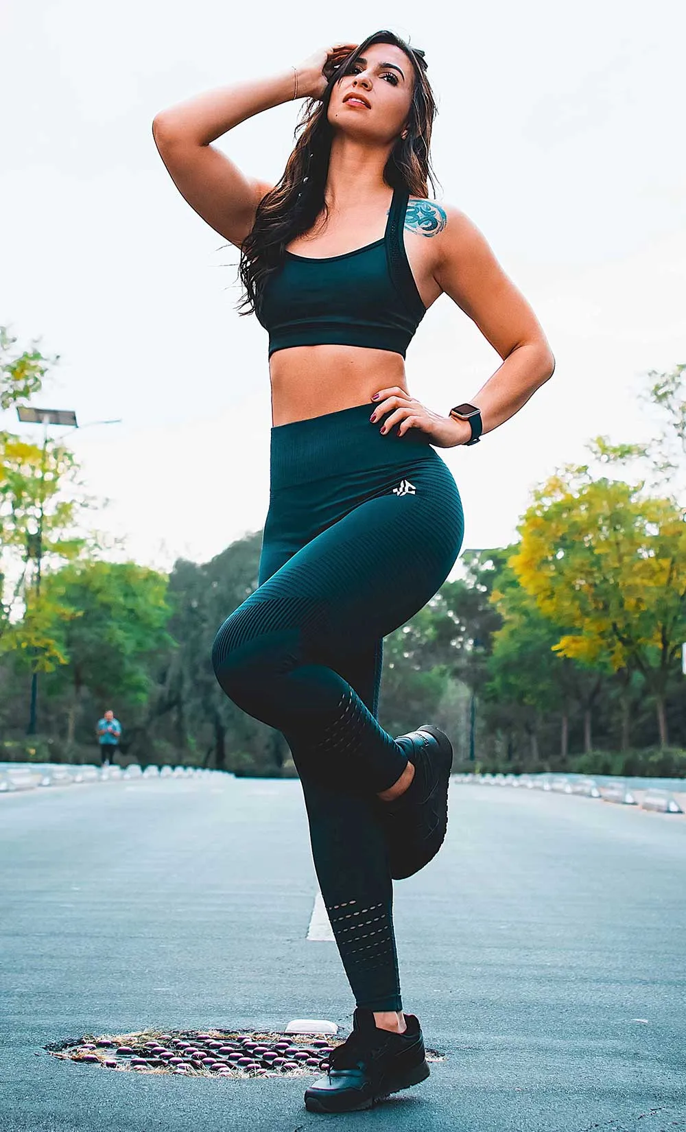Seamless Stripes Leggings Dark Green
